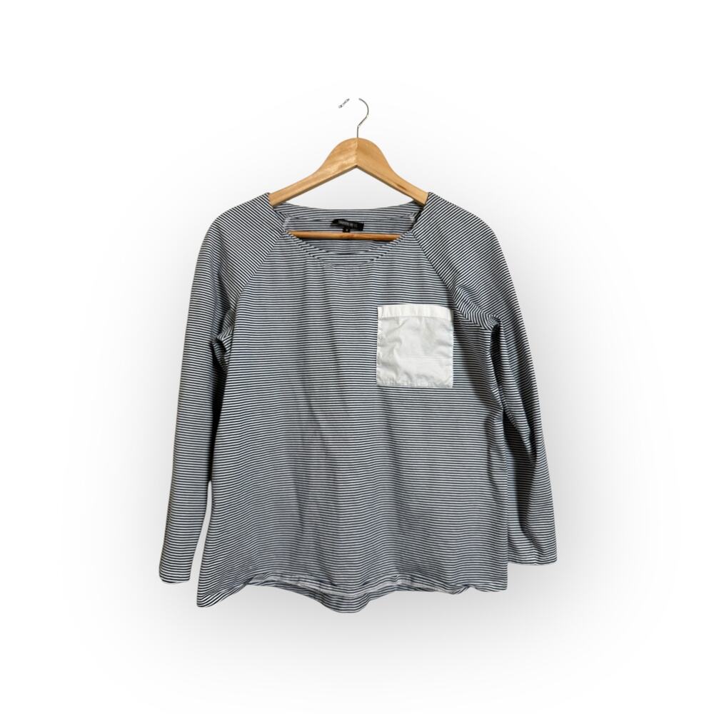 Lafayette 148 New York Women's Navy White Stripe Casual Long Sleeve Tee Medium